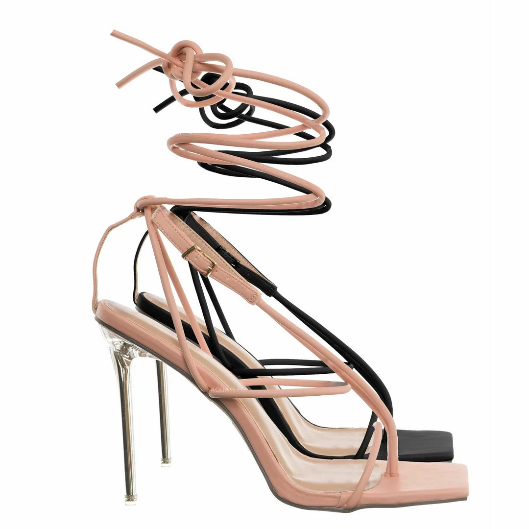 Wild Diva Bonia03 Spaghetti Strap Leg Wrap Sandal - Womens Dress Heel