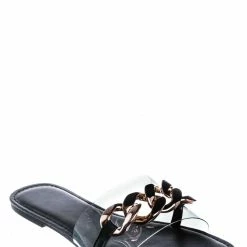 Bamboo New Laughter24 Oversized Chain On Lucite Vinyl Strap - Summer Slip On Slide Sandal