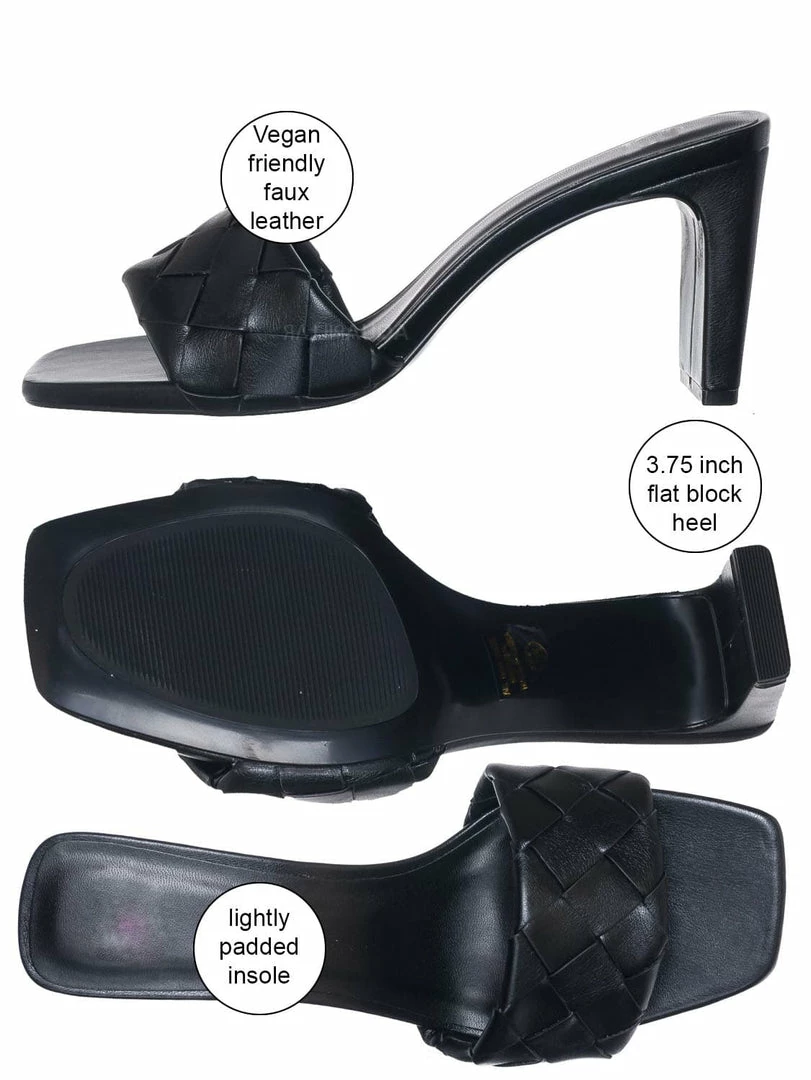 Delicious Venture Block Heel Woven Mule Sandal - Women Braided Quilted Slip On Slippers New