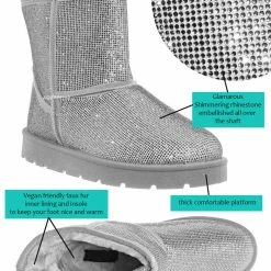 Bamboo Frozen22 Rhinestone Faux Fur Snow Boots - Crystal Soft Fluffy Eskimo Slippers