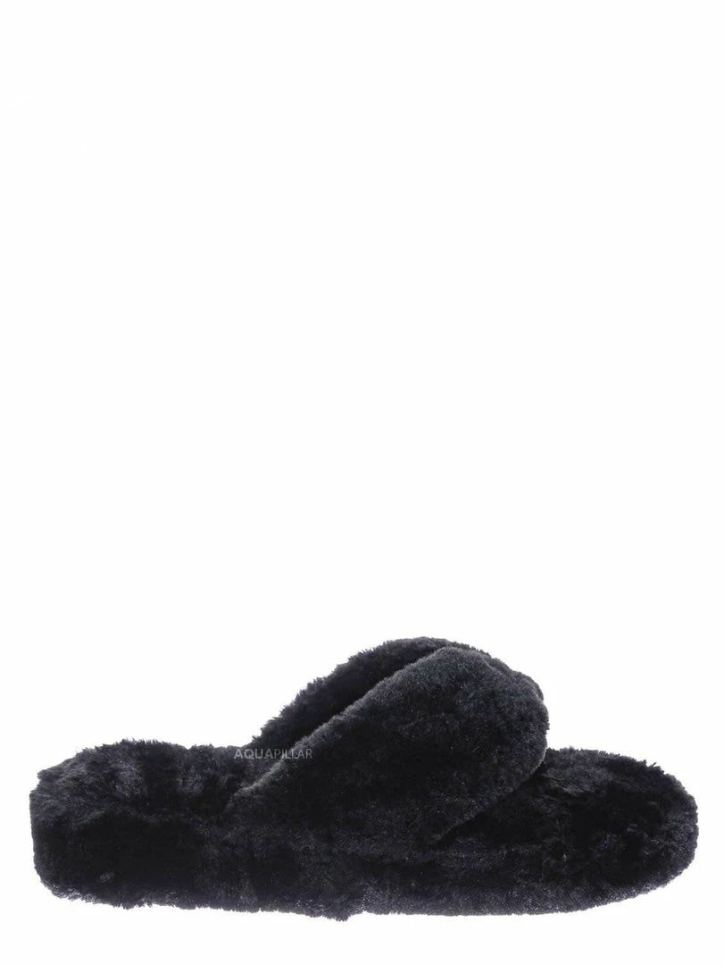 Bamboo New Warmness05 Fluffy Faux Rabbit Fur Sandal - Flatform Thong Flip Flop Slipper