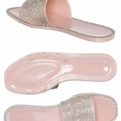 Wild Diva Jacelyn01 Rhinestone Crystal Jelly Slides - Womens Bling Embroidered Sandals