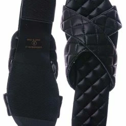 La Shailah New Baily2 Puffy Quilted Flat Slipper Sandal - Cross Strap Open Toe Slide In Shoes