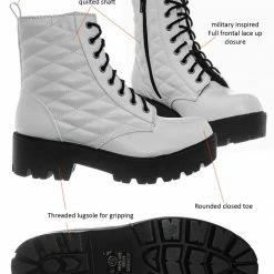 Soda Dawson Diamond Quilted Block Heel Combat Boots