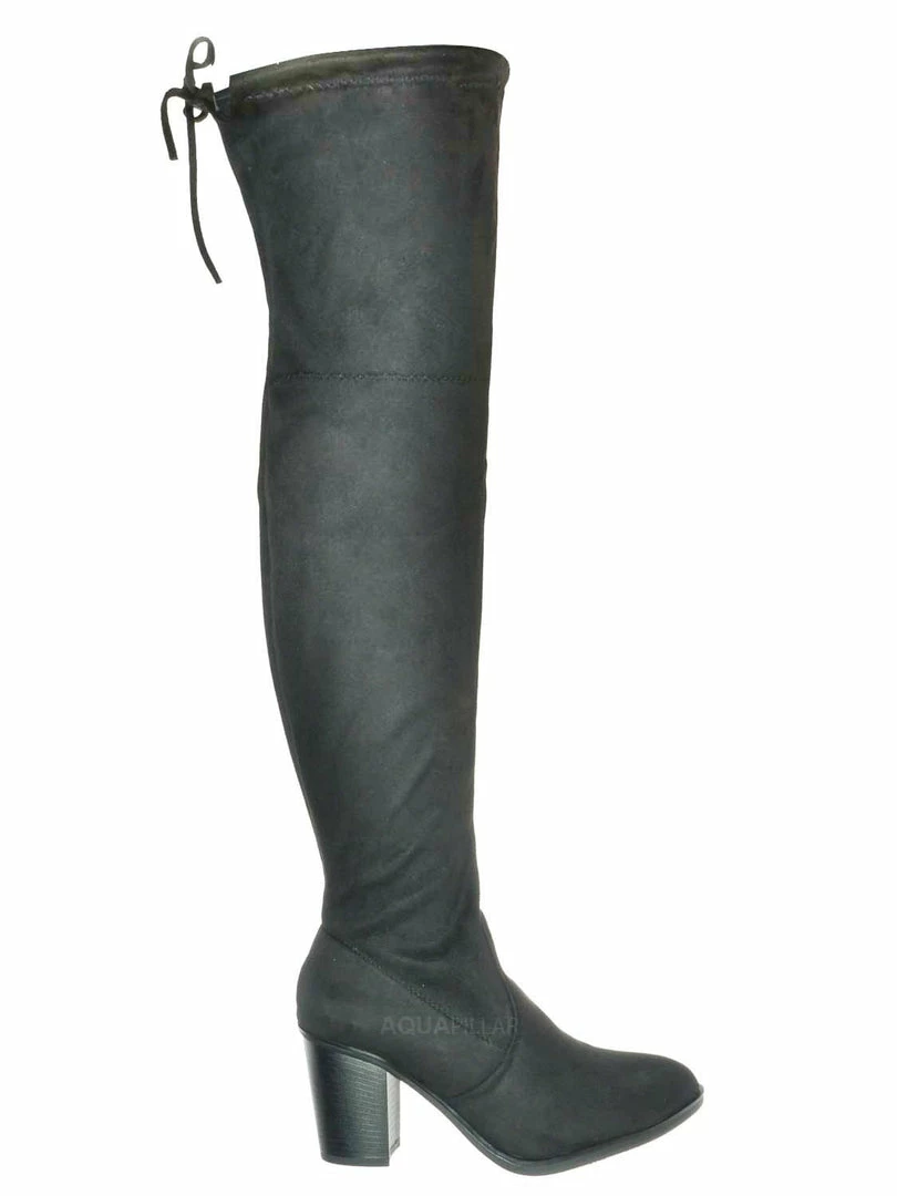 Forever Link New Life30 Thigh High Block Heel Boots - Women Rear Tie Shoe