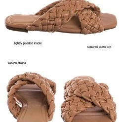 Bamboo Kick61 Thick Braided Woven Slides - Womens Open Squared Toe Slip On Mule Slipper New
