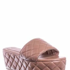 Bamboo New Purchase23 Quilted Flatform Slipper Mule - Platform Diamond Stitch Slide Sandals