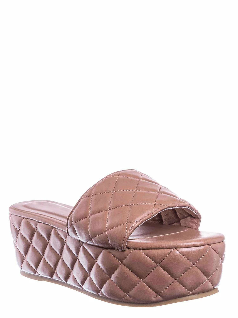 Bamboo New Purchase23 Quilted Flatform Slipper Mule - Platform Diamond Stitch Slide Sandals