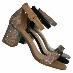 Delicious Crete Rhinestone Block Heel Sandal - Women Dance Shoes New