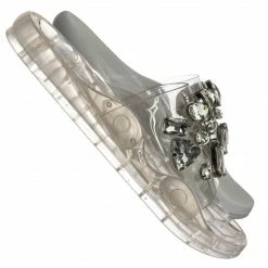 Wild Rose York Jeweled Lucite Poolside Slides - Women Crystal Contoured Footbed Slipper New