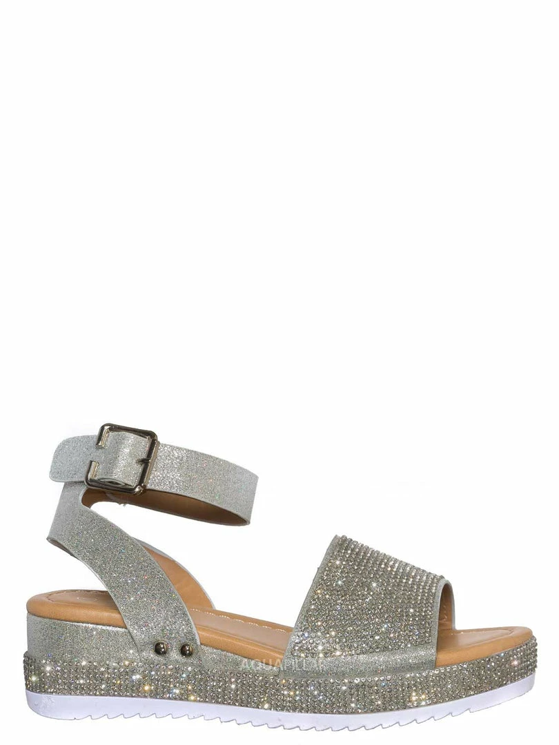 Forever Link New Luxury96K Kids Rhinestone Glitter Flatform Sandal - Little Girl Crystal Platform