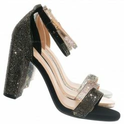 Delicious Lily Rhinestone Two Piece Block Heel Sandal - Women Sparkling Shoe New