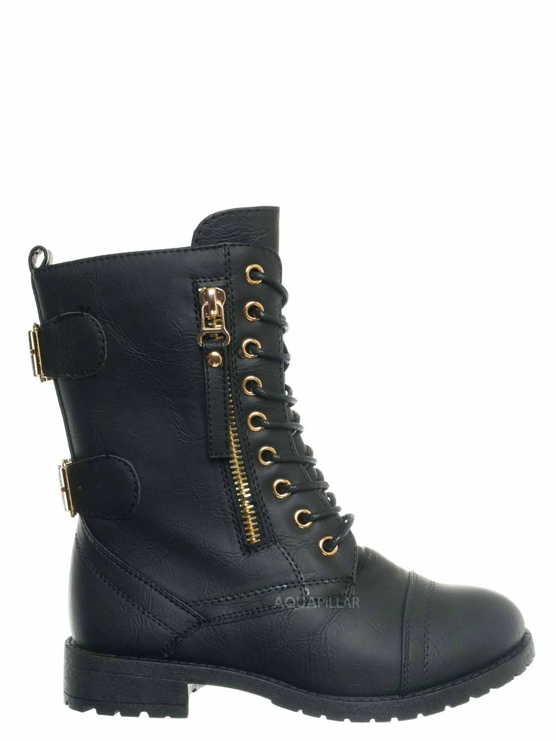 Forever Link Mountain81K Childrens Zip Up Combat Boots - Boy Girl Calf High Shoes