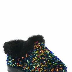 Bamboo Annie51 Shearling Sequins Slipper - Women Faux Fur Lined Bootie New