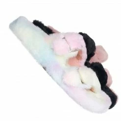 Liliana New Dearly3 Fluffy Faux Fur Footbed Slipper, Men Women Fuzzy Double Buckle Slides