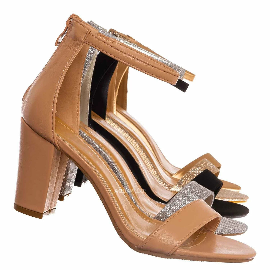 Top Moda Hannah1 Chunky Heel Two Piece Sandal - Women Evening Open Toe Dress Shoes New