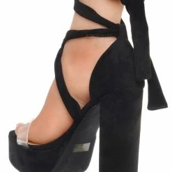 Wild Diva Mia32 Lace Up Block Heel Sandal, Women Leg Wrap Lucite Shoes