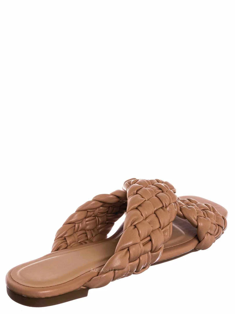 Bamboo Kick61 Thick Braided Woven Slides - Womens Open Squared Toe Slip On Mule Slipper New