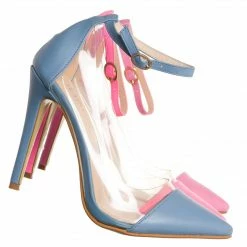 Liliana Olga1 Clear Lucite Pointed Toe Pump, Women Ankle Strap Transparent Shoes New