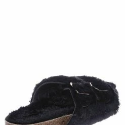 Bamboo New Defeat63 Faux Fur Molded Footbed Slipper - Furry Slide In Cork Slide Sandal