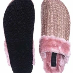 Forever Link New Benefit13 Rhinestone Crystal Moccasin Furry Footbed Slipper