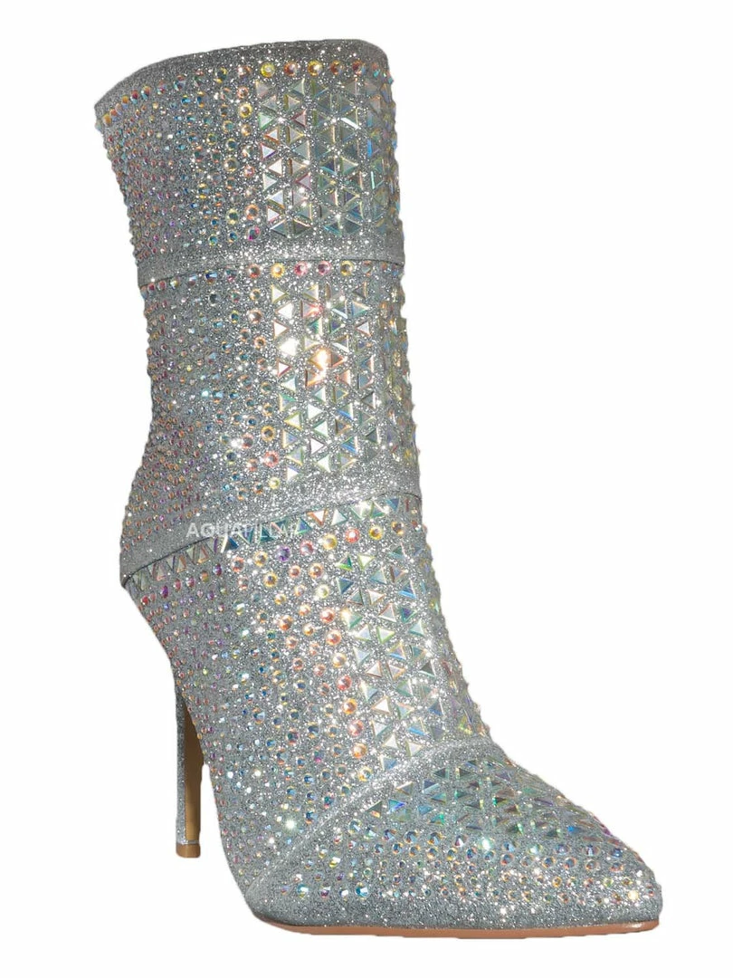 Forever Link Event98 Rhinestone Studded Stiletto Bootie- Womens Crystal Ankle Height Boot
