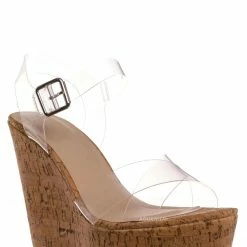 Bamboo Choice89 Clear Lucite Platform Wedge Sandal, Women's Transparent Shoes