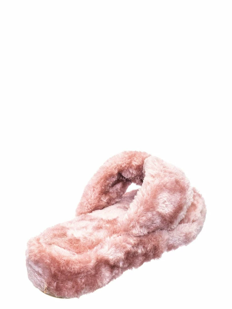 Bamboo New Warmness05 Fluffy Faux Rabbit Fur Sandal - Flatform Thong Flip Flop Slipper