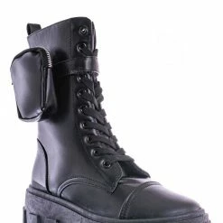 Bamboo New Staging09 Utilitarian Combat Biker Boots W Add On Purse Pocket Pouch