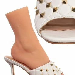 Forever Link Square07 Quilted High Heel Metal Stud Mule, Women Sandal New