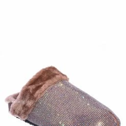 Forever Link New Benefit13 Rhinestone Crystal Moccasin Furry Footbed Slipper