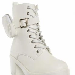 Forever Link New Pacific33 Utilitarian Combat Boots W Pouch - Lace Up Heel Bootie