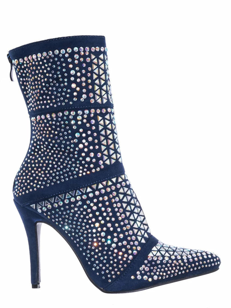 Forever Link Event98 Rhinestone Studded Stiletto Bootie- Womens Crystal Ankle Height Boot