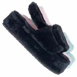 Liliana New Christy2 Cozy Faux Fur Flatform Slingback Sandal, Flat Platform Plush Shoe