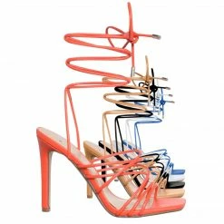 Delicious Natania Strappy Leg Wrap High Heel Sandal, Women Lace Up Dress Shoes New