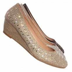 Forever Link Fisher3 Rhinestone Embellished Low Wedge Pump, Women Dress Shoes New