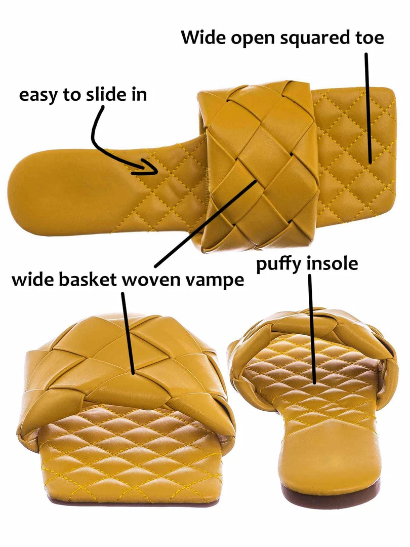 Forever Link Padded18 Wide Woven Slide Sandal - Womens Elongated Open Square Toe Slipper Mule New