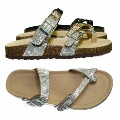 Bamboo Berk03 Rhinestone Molded Footbed Sandal - Women Crystal Slide In Contour Insole New