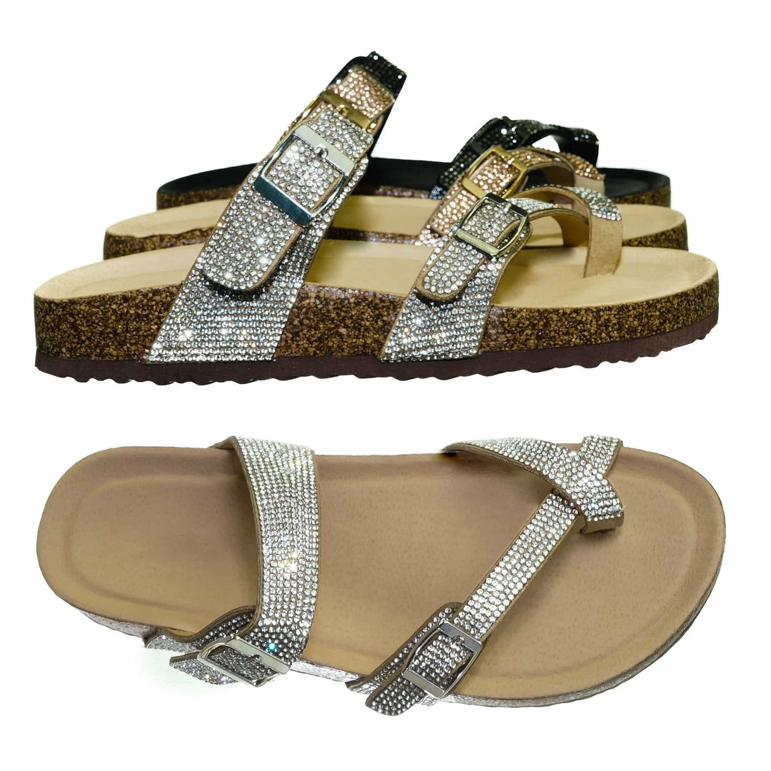 Bamboo Berk03 Rhinestone Molded Footbed Sandal - Women Crystal Slide In Contour Insole New