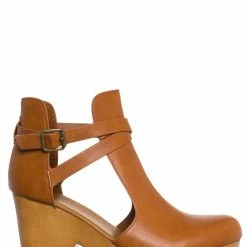 Bamboo Advance01 Belted Side Cut-Out Bootie Clog, Women Lightweight Wooden Shoes
