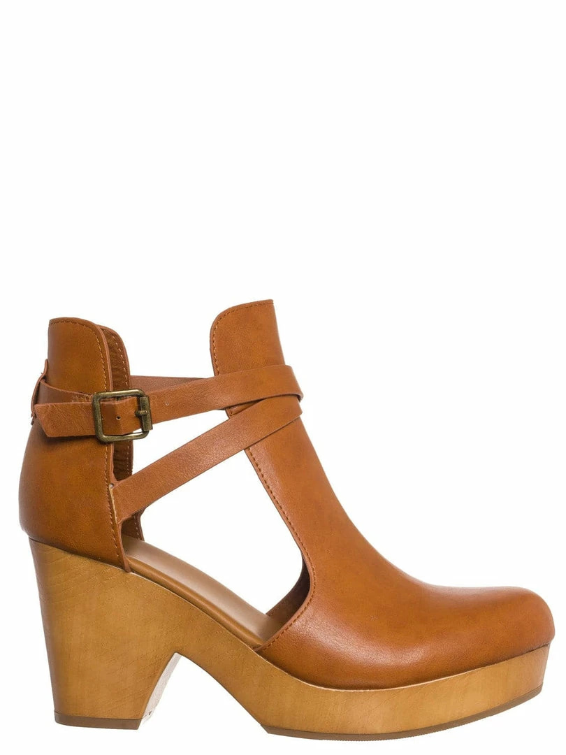 Bamboo Advance01 Belted Side Cut-Out Bootie Clog, Women Lightweight Wooden Shoes