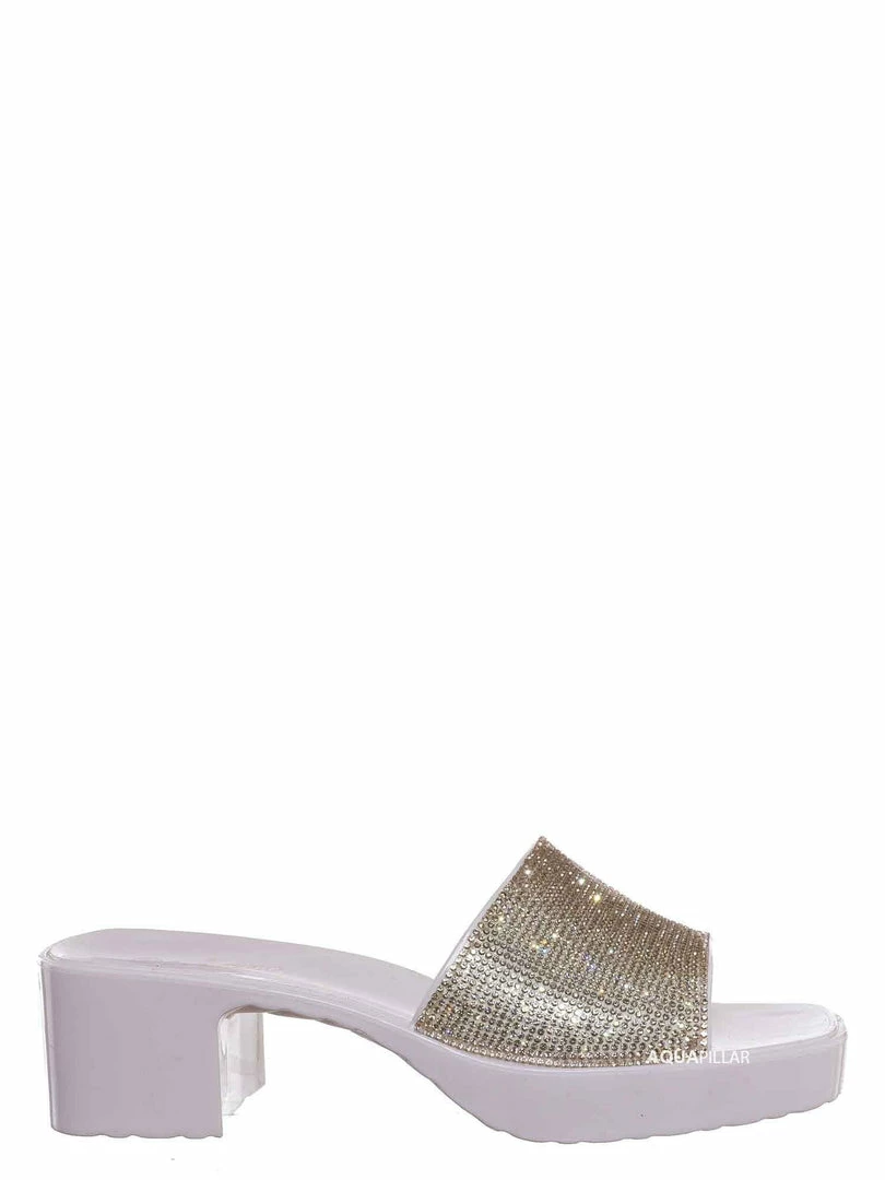 Forever Link List16 Womens Rhinestone Crystal Jelly Block Heel Mule Slide New