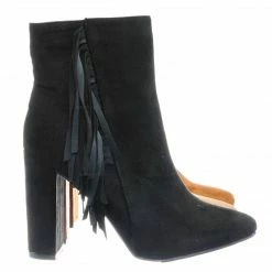 Breckelle's Lisa12 20s Retro Fringe Ankle Bootie - Flappy Tassel Block High Heel Dress Boots