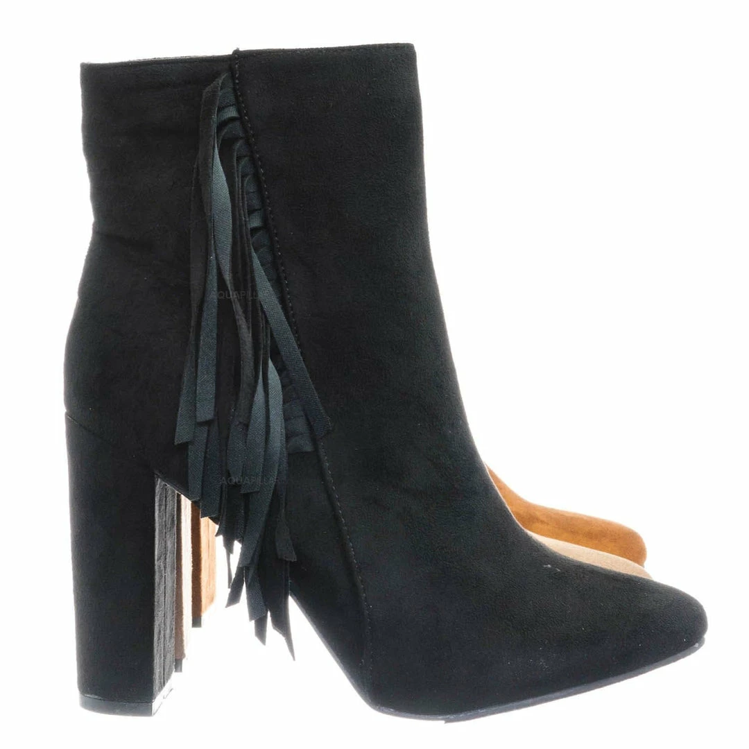 Breckelle's Lisa12 20s Retro Fringe Ankle Bootie - Flappy Tassel Block High Heel Dress Boots