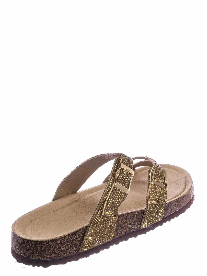 Bamboo Berk03 Rhinestone Molded Footbed Sandal - Women Crystal Slide In Contour Insole New
