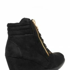 Forever Link Peggy56 90's Zip Hidden Wedge Sneaker - Athleisure Lace Up Casual Heel