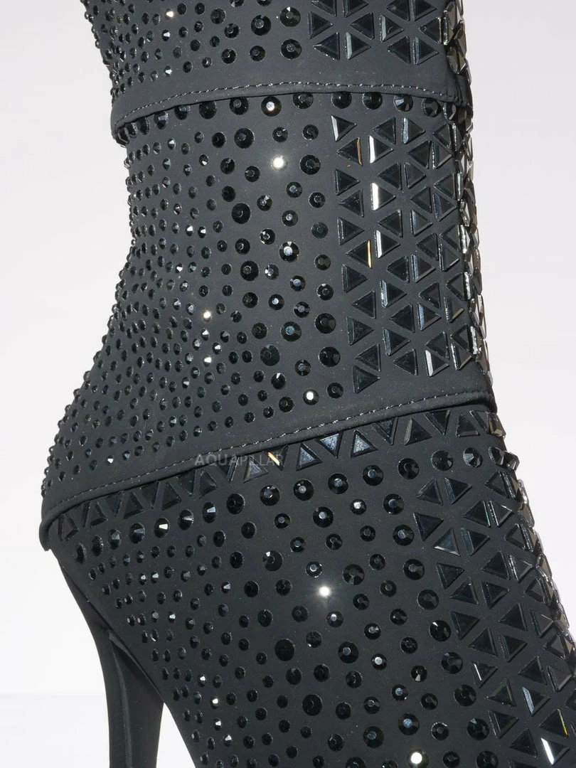 Forever Link Event98 Rhinestone Studded Stiletto Bootie- Womens Crystal Ankle Height Boot