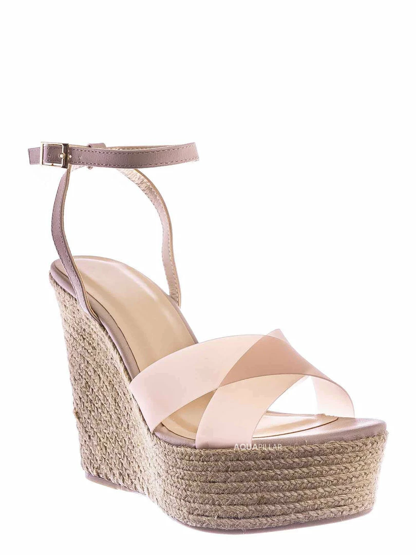 Bamboo New Chosen16 Clear Espadrille Platform Wedge Sandal - Women Lucite Clear Heels