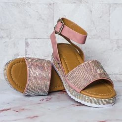 Forever Link New Luxury96K Kids Rhinestone Glitter Flatform Sandal - Little Girl Crystal Platform