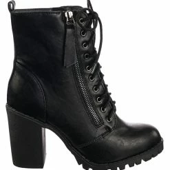 Soda Malia Military Lace Up Combat Ankle Boot On Chunky Block Heel Lug Sole Bootie New
